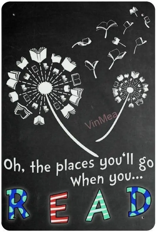 О, те места, которые вы будете читать, когда вы читаете, в ретро стиле, металлический настенный постер, Декор, искусство, потертый, шикарный подарок