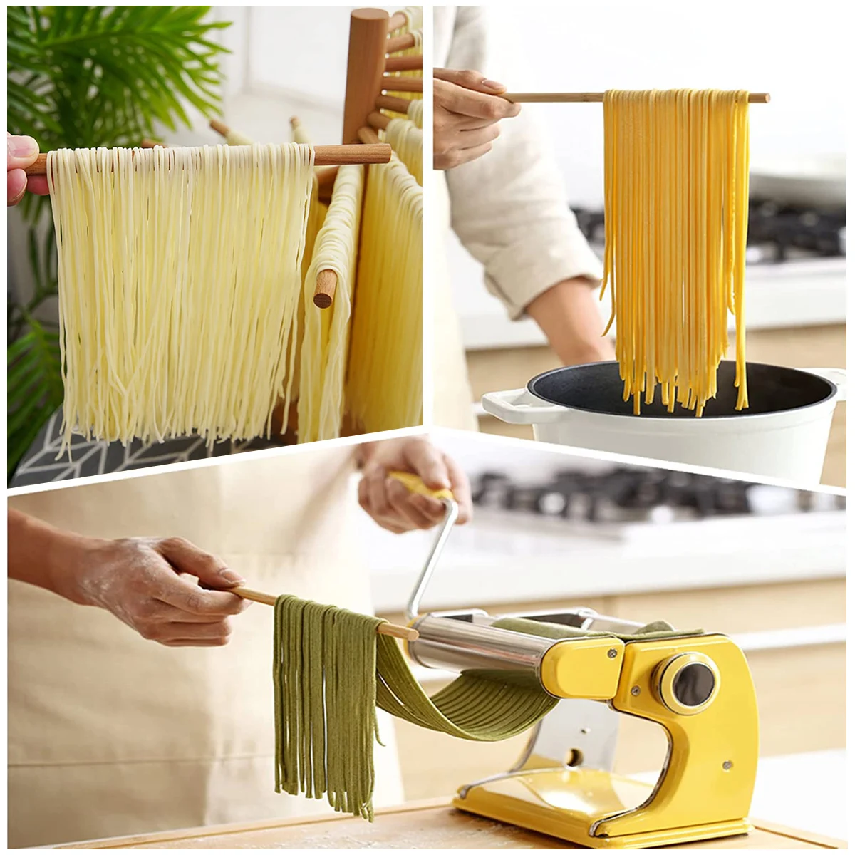 Pasta Drying Rack Pasta Rack Pasta Drying Rack Collapsible Wooden Spaghetti Dryer Stand Kitchen Noodles Drying Holder 16 Suspension Rods Fresh Noodle Hanger