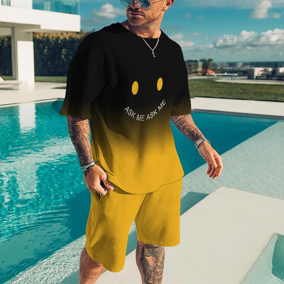 

Newest Summer Men's Tshirt Sets Jogging Short Sleeve Suit male Tracksuit 3D Print Funny Face Oversized Sweatshirt Clothes