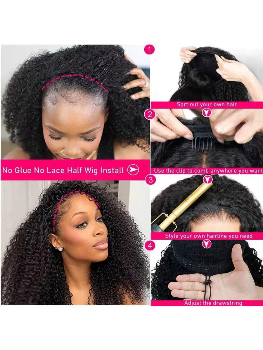 Seamless Flip Over Half Wig Wear And Go Glueless Drawstring Jerry Curly Human Hair Wig 220% Density 30 Inch For Women 2