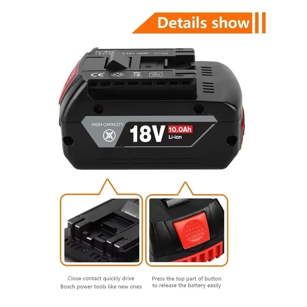 Battery de remplacement pour BOSCH Professional, 18V, 18650, 4,0 Ah, 5,0 Ah, 6,0 Ah, ProCORE 18V lithium battery BAT609, BAT618 5