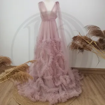 Don&Judy Luxury Pregnant Bridal Maternity Gown Fluffy Cloud Tulle Long Train Wedding Party Maxi Dress Light Purple 2022 4