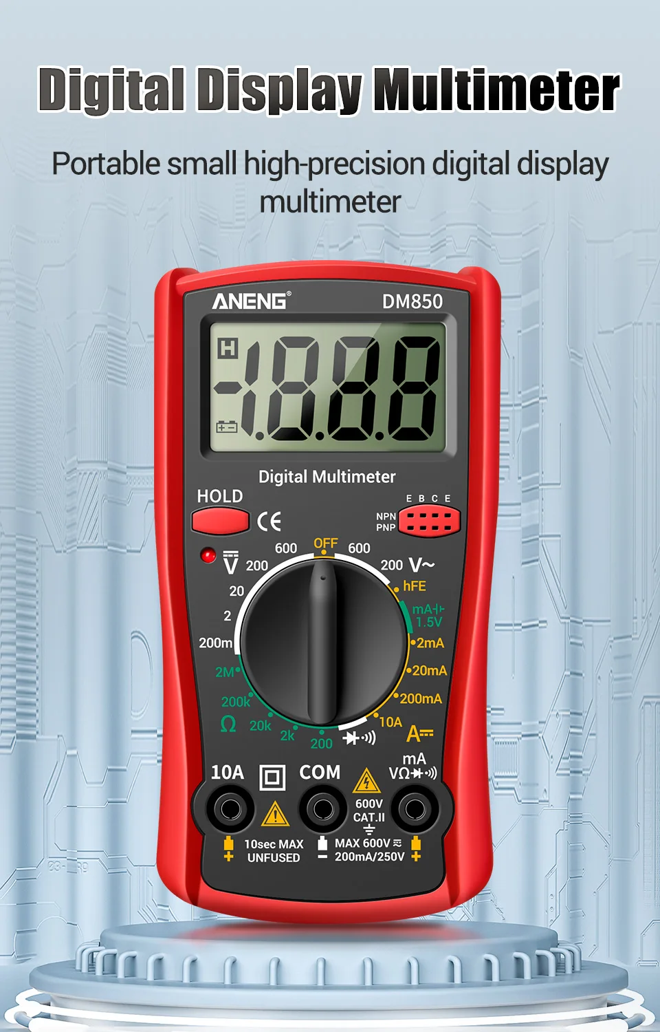 Digitales Multimeter Gratis Geschenk Batterietester-Set ANENG 1999 Zählungen Auto AC/DC Spannungsprüfer Ohm Strom Amperemeter Detektor Werkzeuge – Detail 2