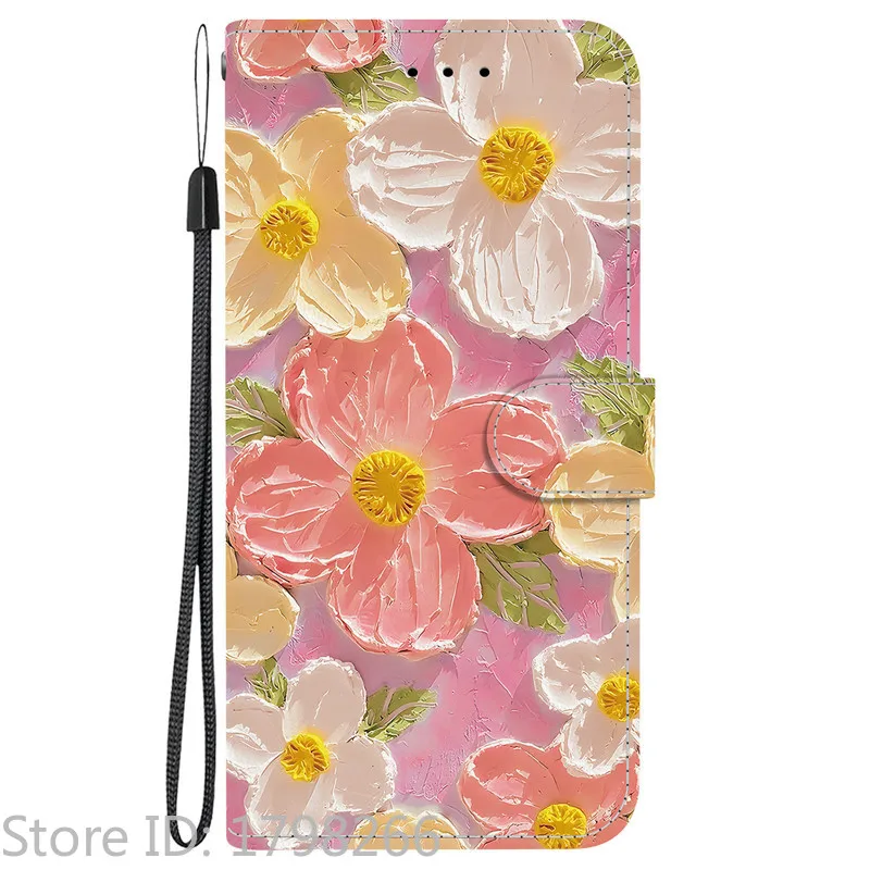 Elegant Colored Flower Wallet Phone Case - Magnetic Flip Leather Cover with Cute 3D Pattern