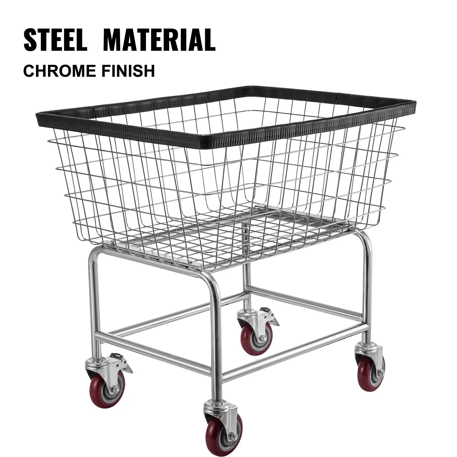 Wire Laundry Cart, 2.5 Bushel Wire Laundry Basket with Wheels, 21''x27''x27.5'' Commercial Wire Laundry Basket Cart, Steel 3