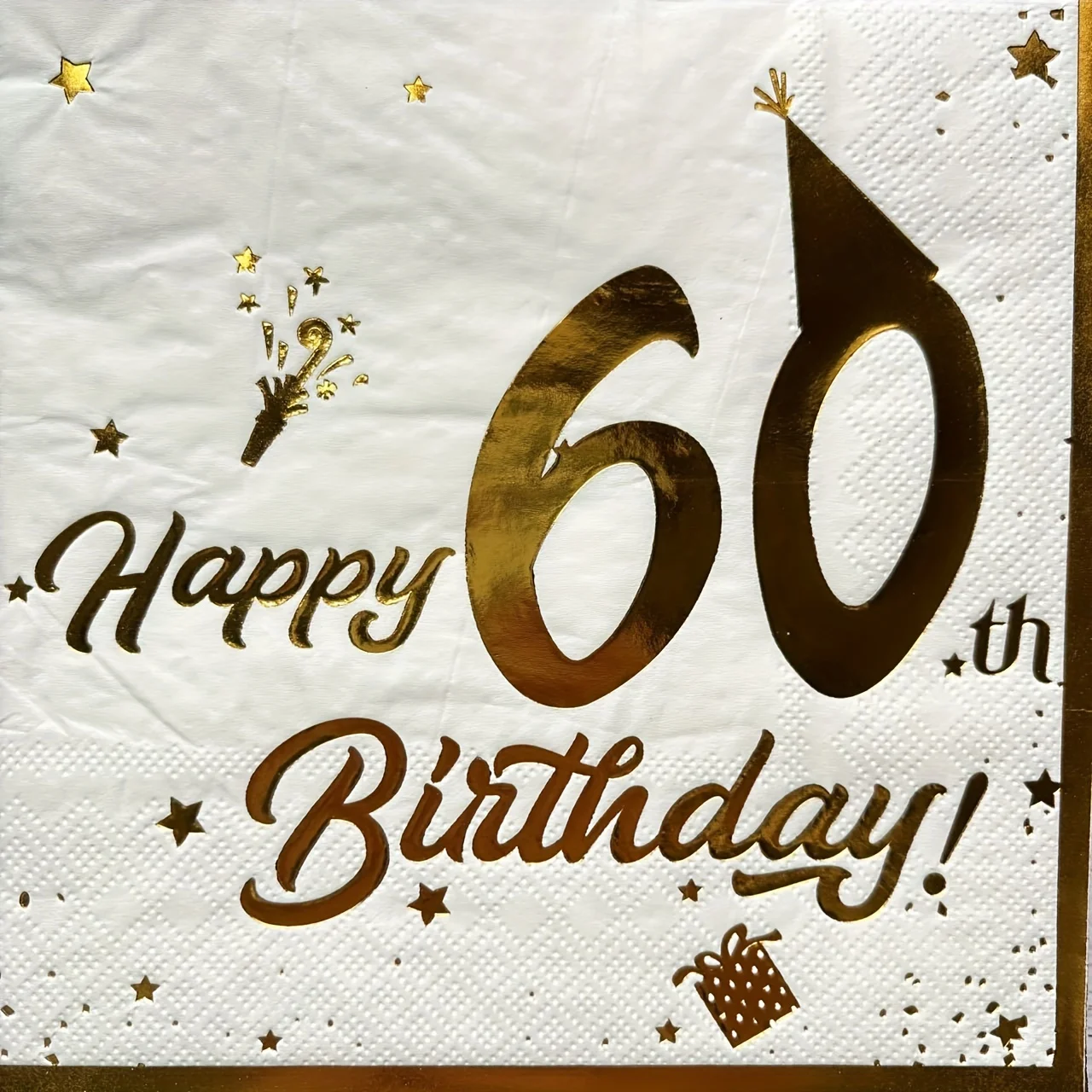 20 Stück Happy Birthday-Servietten, weißes und goldenes Geschirr, Partyservietten, Dekorationen zum 50. 60. Geburtstag, Taschentuch-Luncheon-Papierserviette – Detail 8