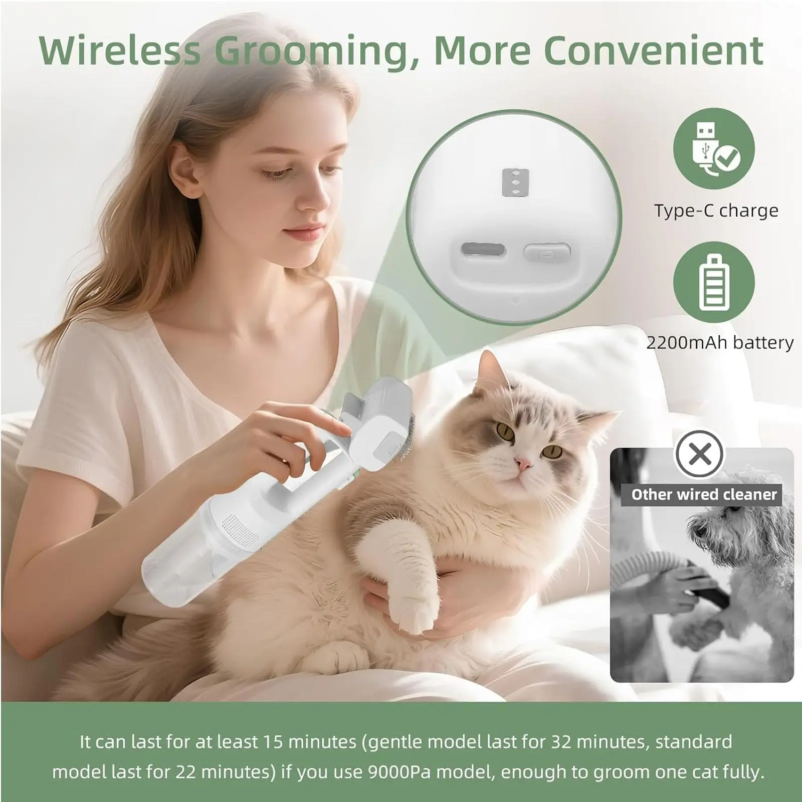 Deshedding Brush With Vacuum Suction, 5-in-1 Pet Removal Tool For Dogs Cats, Cordless Undercoat Rake Removes Loose Hair_voghion.com