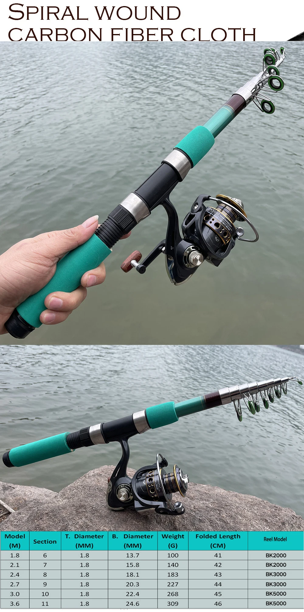 Bass Pike Carp Fishing Rod Combo Catfish Rod 1.8-3.6M Telescopic