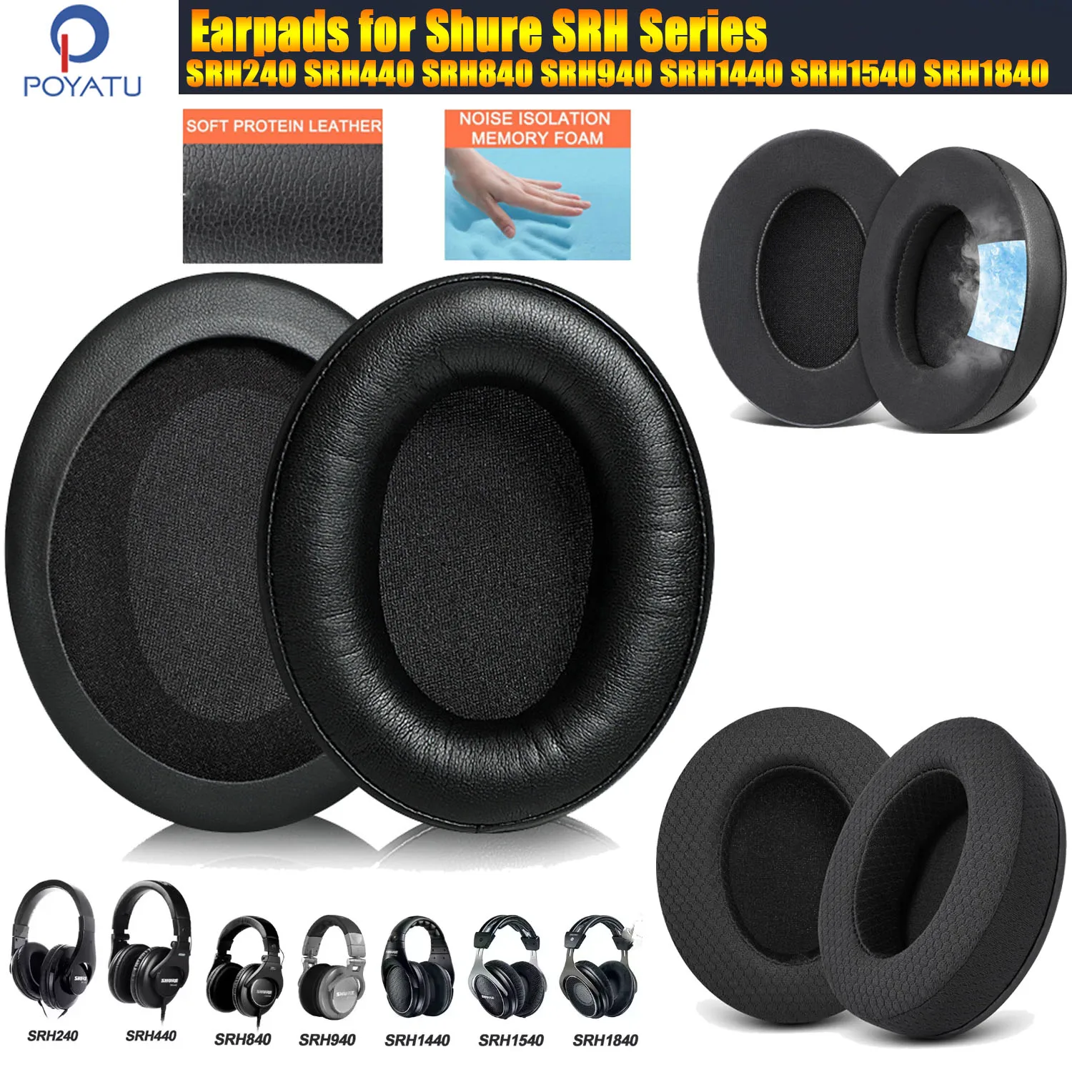 Earpad for Shure SRH240 SRH440 SRH840 SRH940 SRH1440 SRH1540 SRH1840 Headphones Replacement Ear Cushions Pads Cover Earmuffs