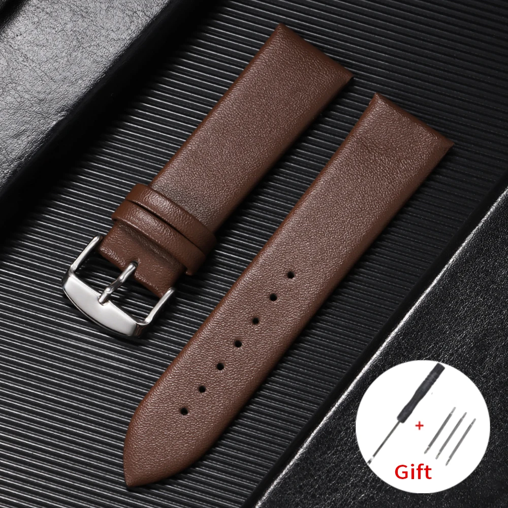 Sleek Ultra-Thin Leather Watch Strap – Universal Soft Replacement Band