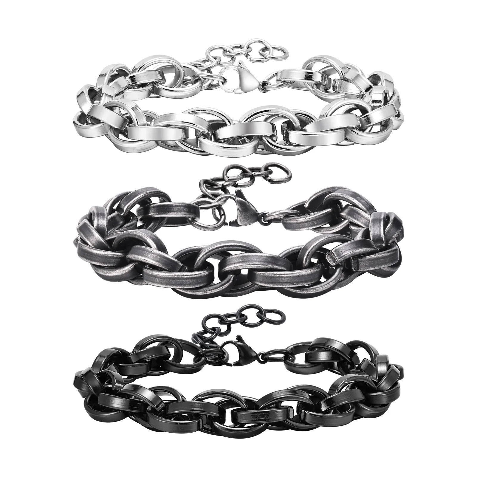11mm Edelstahl Twist Armband für Männer, schwarz/grau/silber Farbe Twisted Seil Glieder kette, 23 5cm Handgelenk Weihnachts geschenke Schmuck