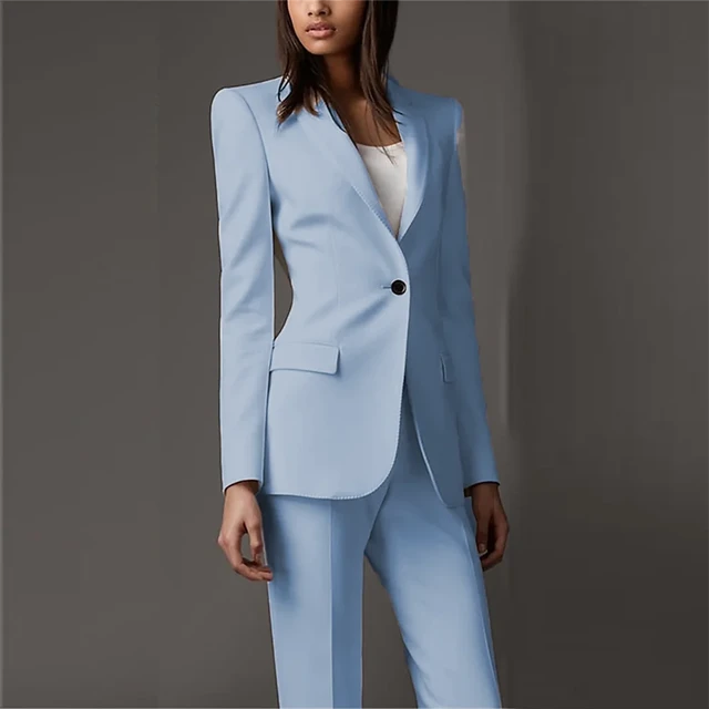 Pink Women Business Solid Color Pants Suits Formal Office Ladies 2