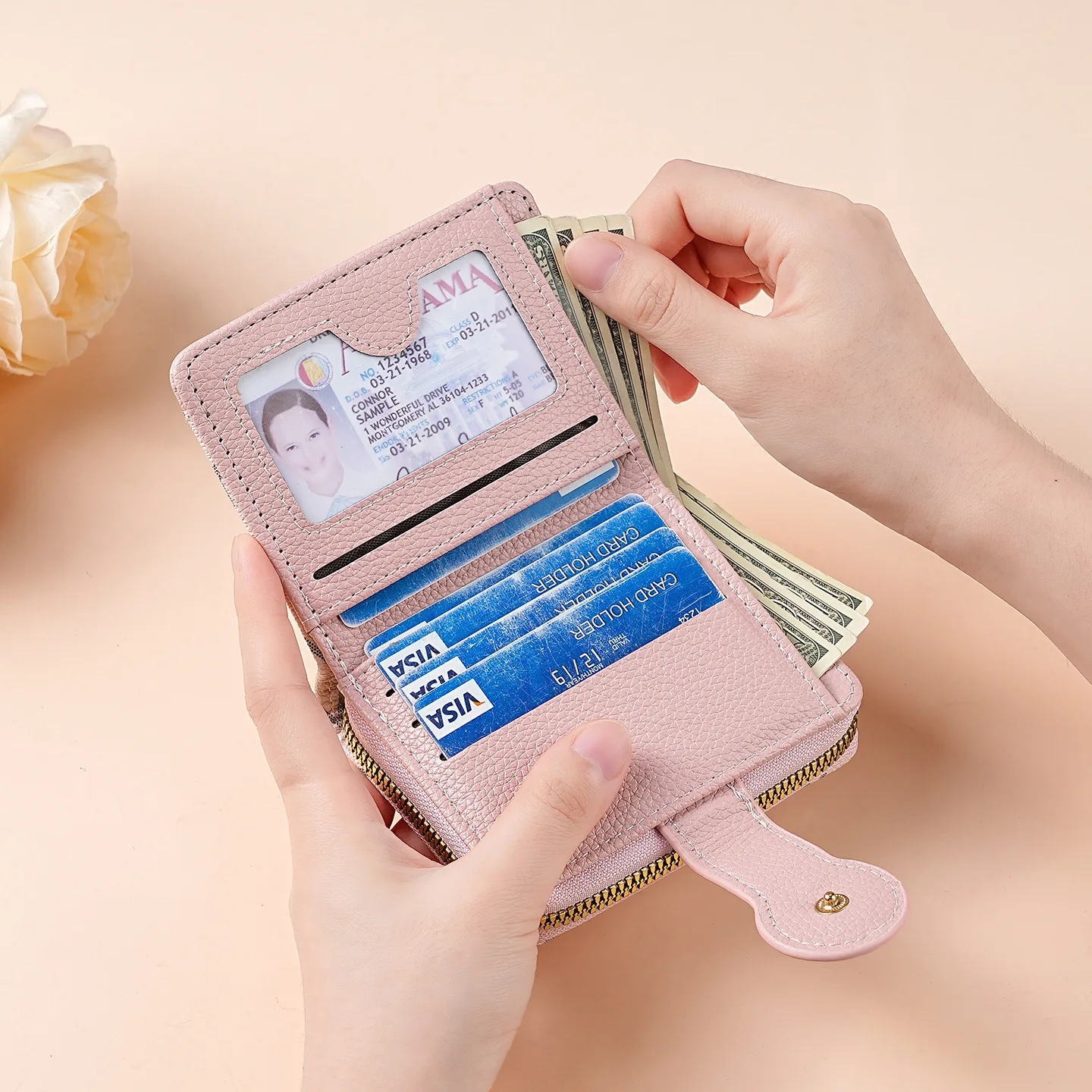 Portafoglio da donna con scomparti multipli per carte, tasca per contanti, stile retrò, mini portamonete, fascino minimalista, accessorio da viaggio, elementi essenziali quotidiani - immagine 6