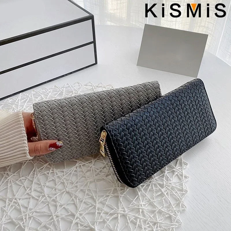 Kismis lange Brieftaschen Frauen Reiß verschluss Geldbörse und Brieftasche neue Mode Pu Leder Damen Abendessen Handy Taschen Karten paket schwarz – Detail 8