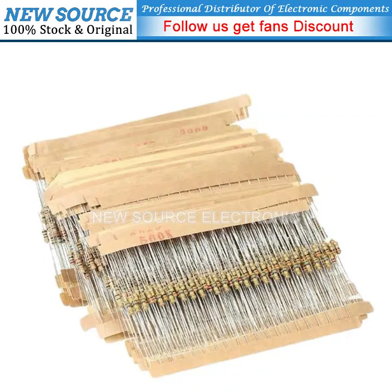 100pcs/lot 1/4W Carbon Film Resistor 5% 1R-10M 0R 10R 22R 47R 100R 220R 470R 1K 3.3K 10K 47K 100K 220K 47 100 150 Ohm 0.25W carbon film resistor