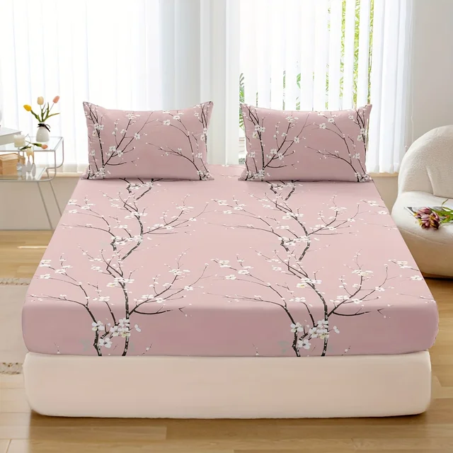 Ensemble de Drap-Juste à Motif Imprimé, 1 x Drap-Juste + 2 x Taies d'Oreiller, Sans Noyau, 3 Pièces 4