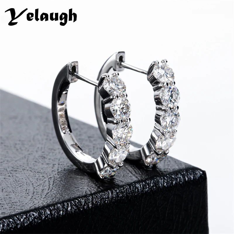 

Yelaugh Total 3ct 4mm D Color Moissanite Huggie Hoop Earrings Women 925 Sterling Silver 18K Gold Plated Wedding Circle Earrings