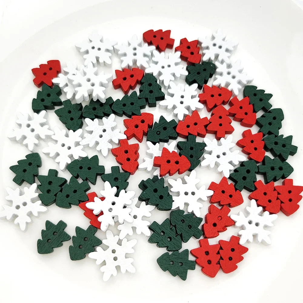 Christmas Wooden Chip Santa Claus Snowflake Christmas Tree Hanging Ornament Pendant Decoration DIY Craft 50pcs