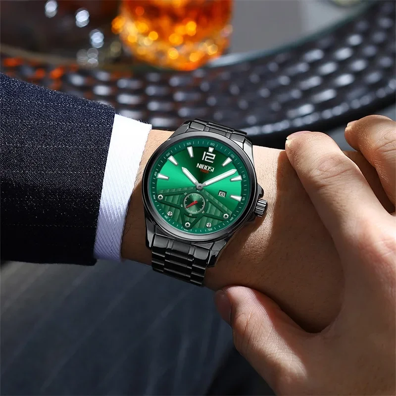 NIBOSI Gold Mens Watches Top Brand Sport Quartz Wristwatches for Men Auto Date Luminous Waterproof Role Clock Relogio Masculino