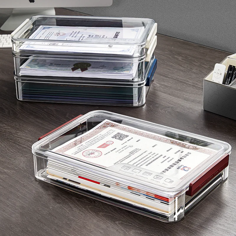 Storage Box Book A4 Document Storage Box Desktop Office Test Paper Storage Certificate Box Transparent Data Sorting File
