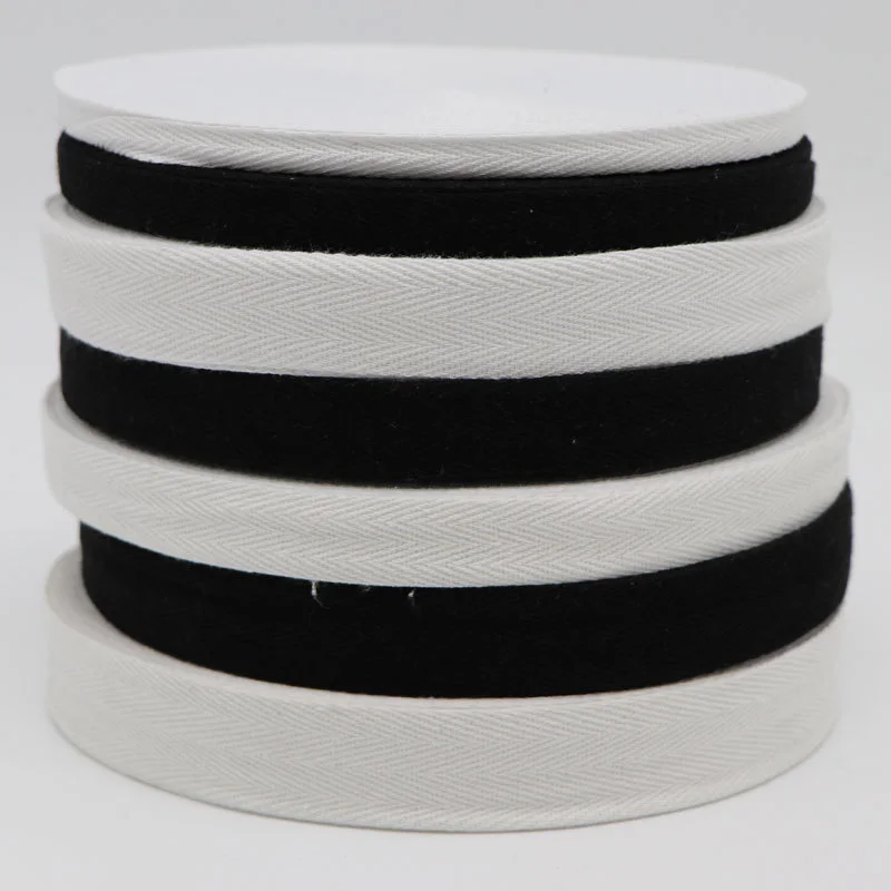 Cotton Woven Tape Herringbone Pattern Edging Strip Black White Beige Twill Binding Ribbon Webbing Tape Sewing Supplies 5Yd
