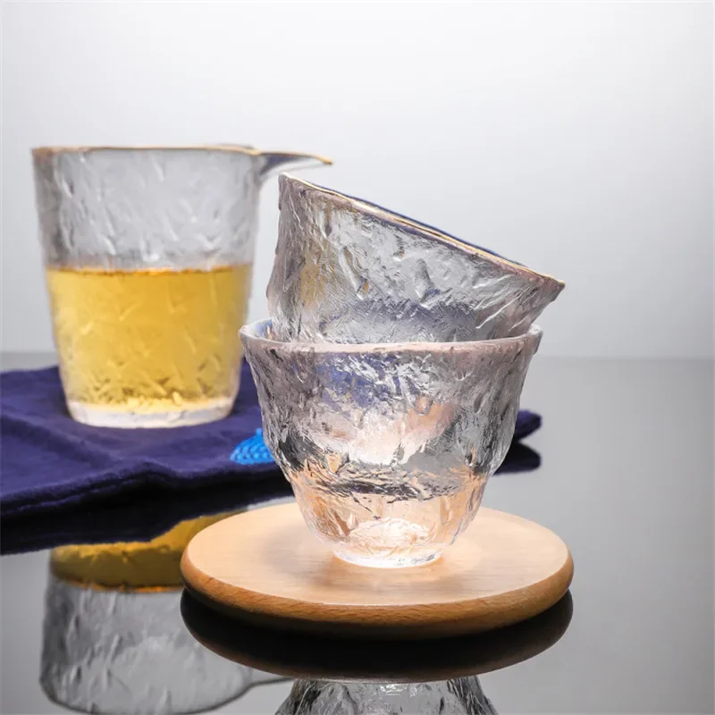 Japanese Glass Tea Cup with Gold Rim, Kung Fu Accessories, Small Teacup, Crystal Teaware Set, Tea Bowl, Cute Cup for Puer Wine