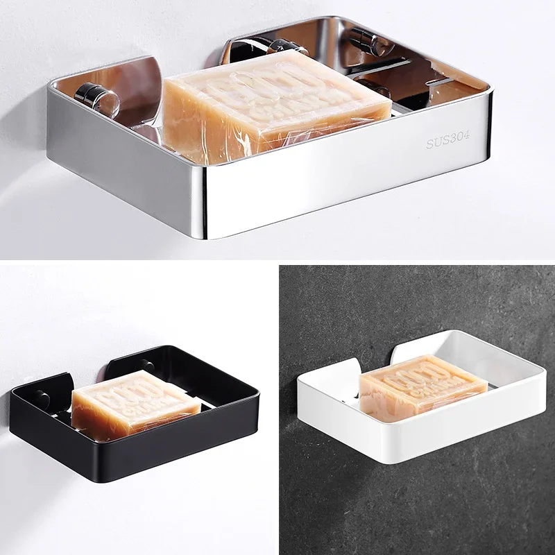 1 Set of Stainless Steel Wall Mounted Soap Rack Bathroom Storage Container Extended Household Soap Rack Square Shower Soap Tray
