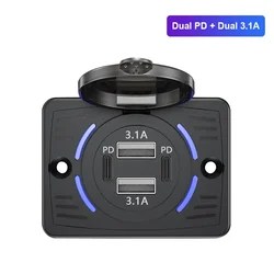 Dual USB Quick Charge Car Charger Socket with Sliding Cap (Dual PD USB 3.1A)