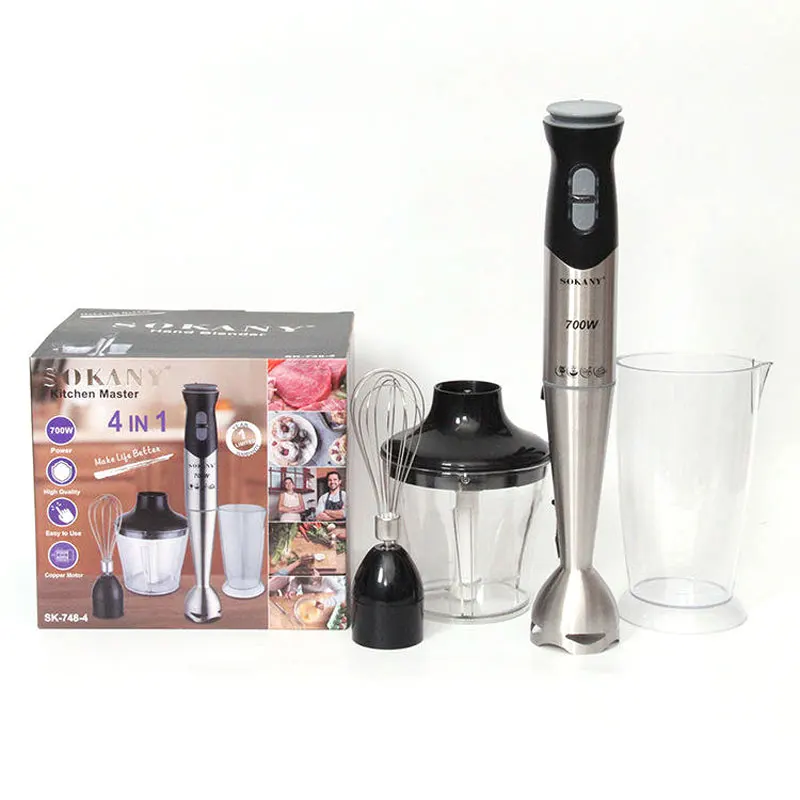

700 Watt 2-Speed Multi-Purpose 4 in 1 Hand Blender Stainless Steel With Whisk Food Grinder Bowl for Smoothies Sauces Soups