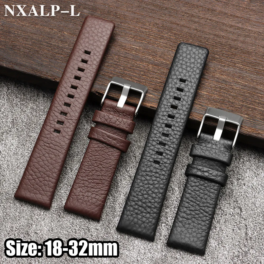 Premium Litchi Pattern Leather Watch Band - Cowhide Strap in Multiple Sizes