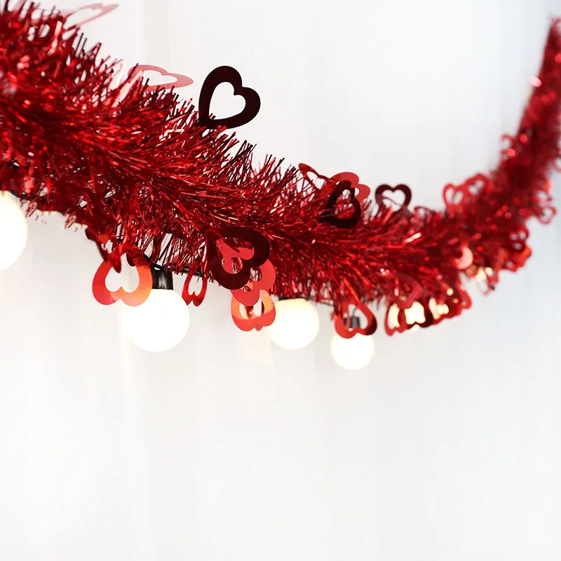 Layout Della Scena Della Festa Di San Valentino, Fiore Di Tiro A Strisce Colorate, Decorazioni Di Lana D'Amore Vuote Rosse, Decorazione A Stella