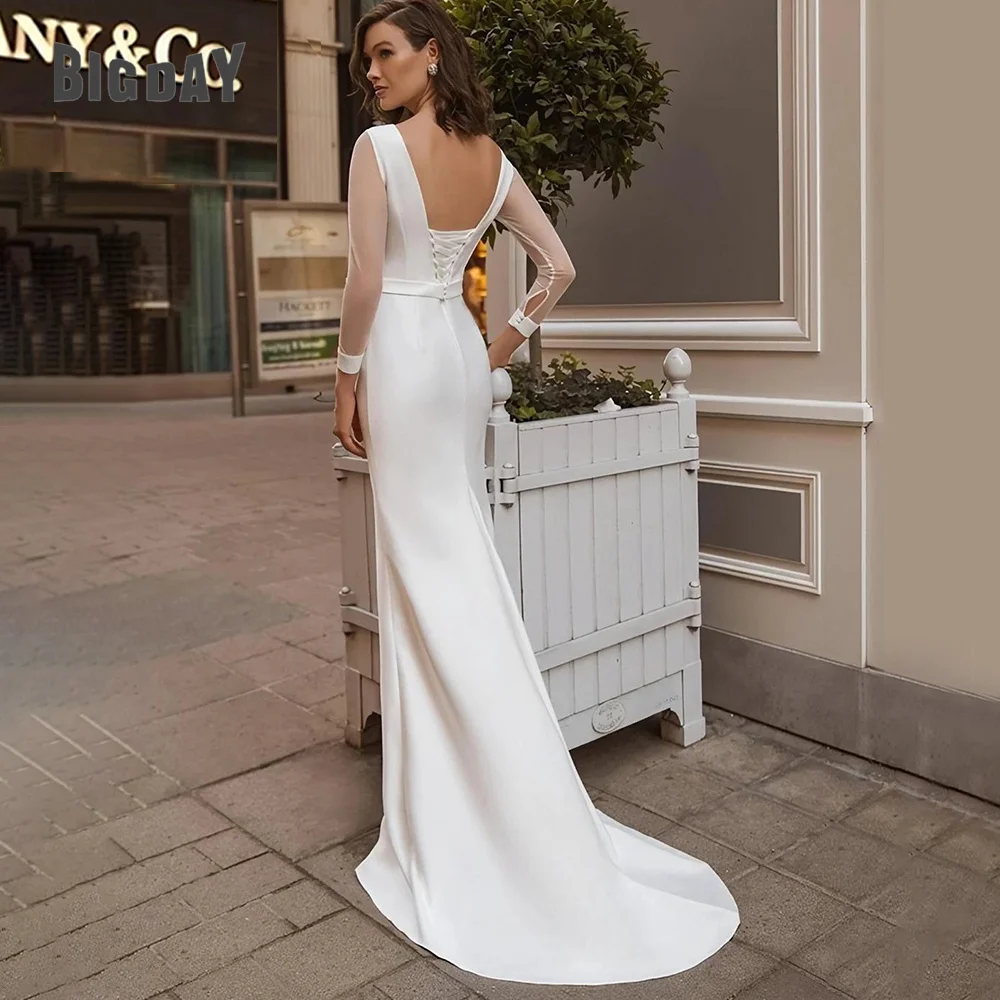 Elegant Long Sleeve Wedding Dress 2025 Mermaid Open Back Satin Backless O-Neck Bridal Gown Lace Up Vestido De Novia Customized 11 S97ed67ea9d29407d8fb0ab90ac1b0954k