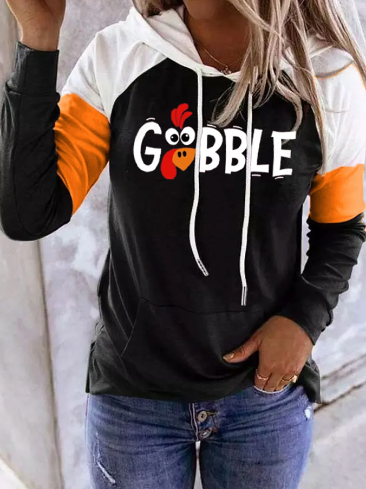 

Gobble Turkey Kangaroo Pocket Hoodie 2023 Elegant Women Casual Long Sleeve Fashion Comfy Autumn Commuter Loose Streetwear