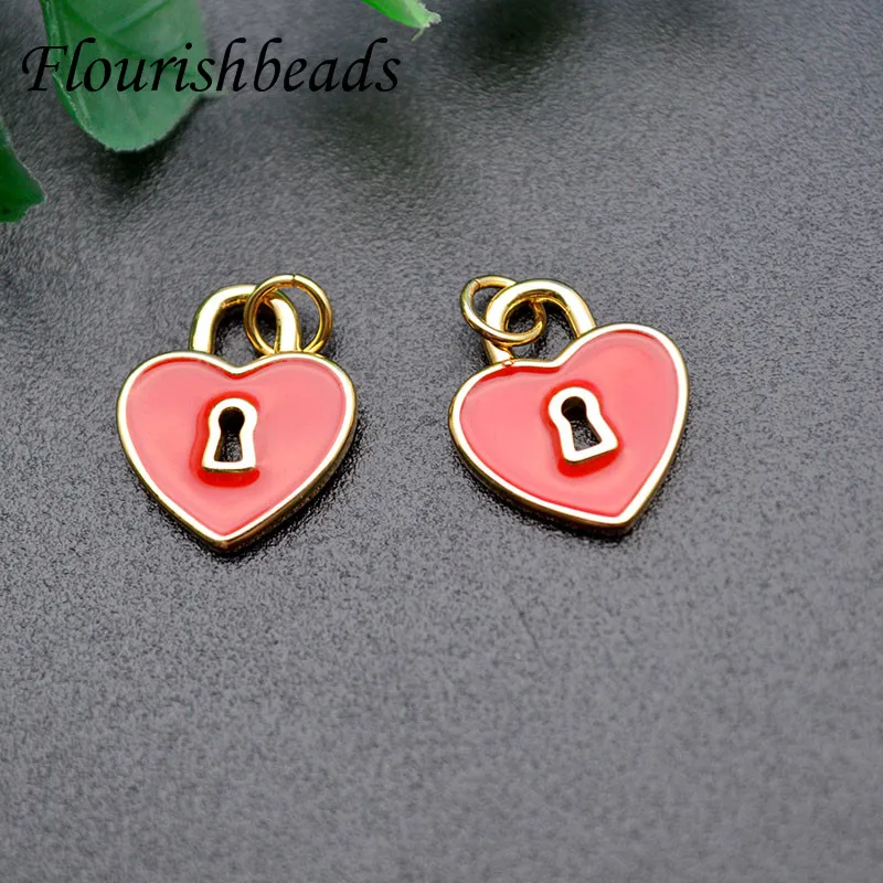 

Wholesale 10pcs Gold plating 12*15mm Enamel Red Heart Key Hole Charms for Jewelry making
