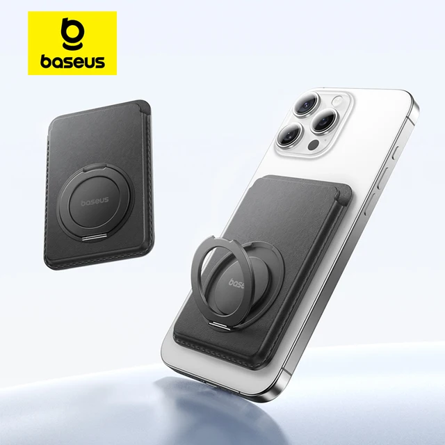 Baseus Magnetic Wallet Card Holder for iPhone 17 MagSafe PU Leather Phone Case with 360° Rotating Stand Bank ID Card Cover Case 1