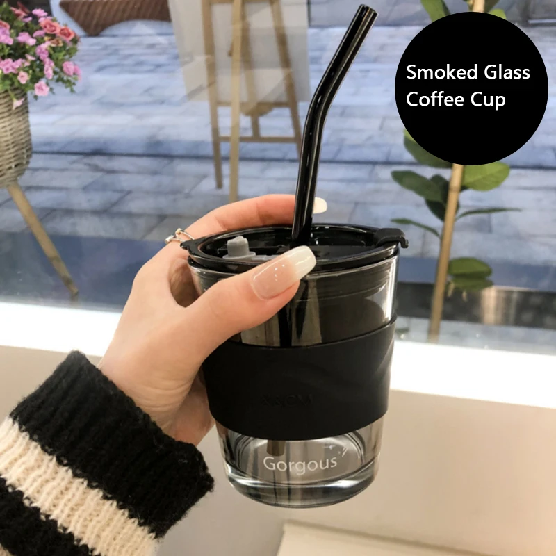 

Transparent Glass Tumbler Glass Water Bottle for Juice Coffee Milkshake with Straw Silicone Protective Sleeve Lid - BPA Free