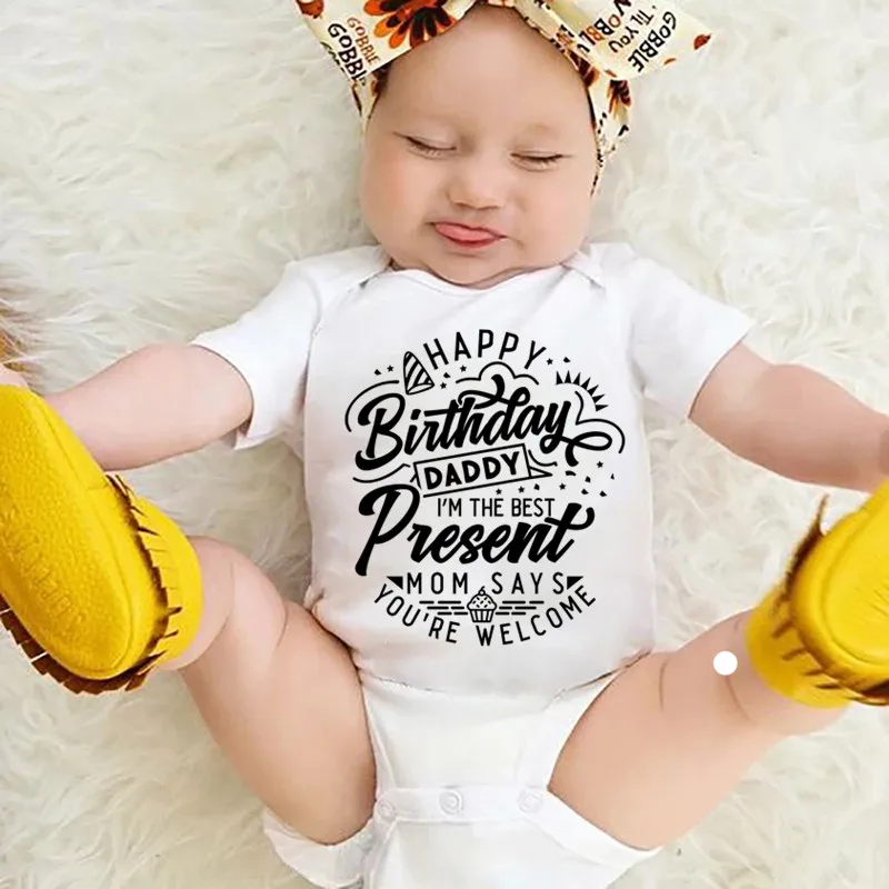 Vestiti Estivi Per Bambini Buon Compleanno Papà Lettere A Maniche Corte Pagliaccetti Per Bambini Pigiama Neonato Ropa De Bebes Body