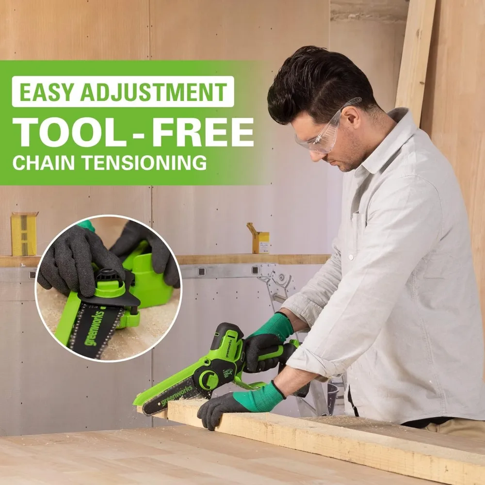 24V 6" Brushless Mini Chainsaw, Small Cordless Handheld Saw, 2.0Ah Battery and Charger Included