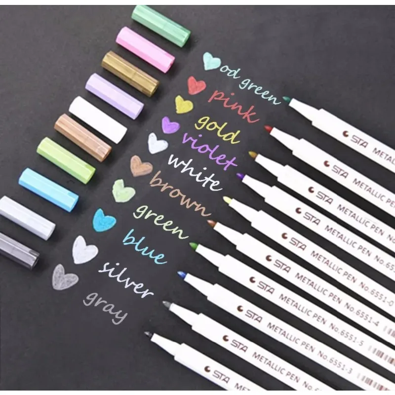 12 Colors Metallic Marker Pen Medium Point Metallic Markers for Rock  Painting, Black Paper, Card Making