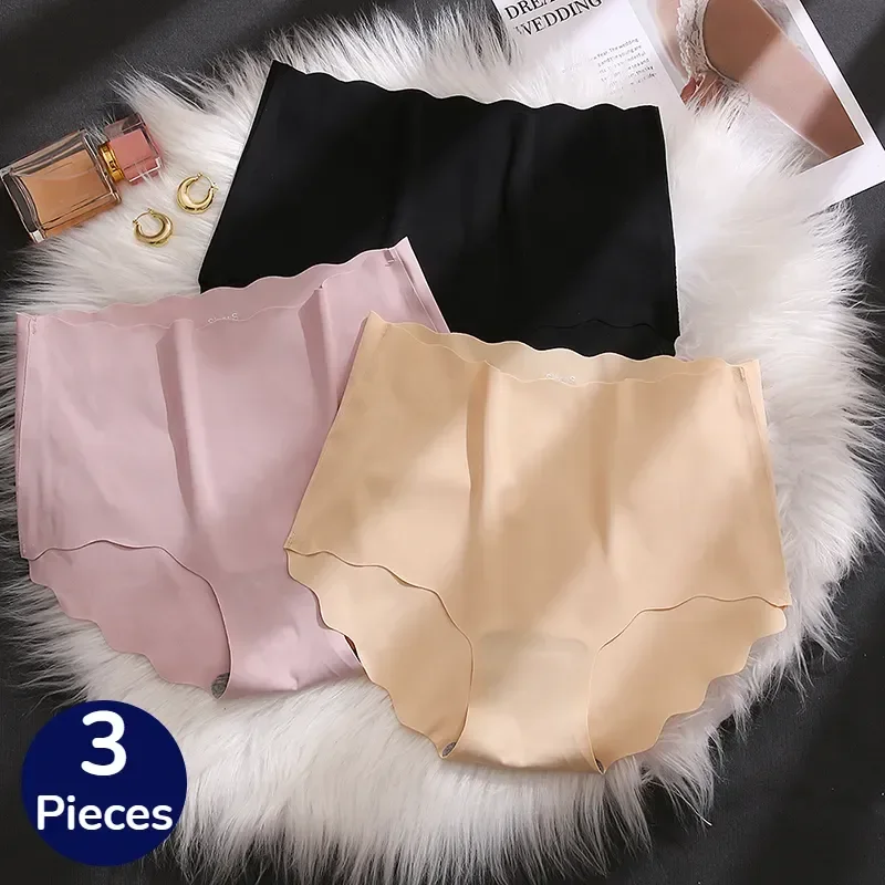 

Спортивное нижнее белье, 3 шт., удобные простые трусы, атласные бесшовные мягкие высокие трусики, женский Шелковый Комплект трусиков, нижнее белье с волнистыми краями