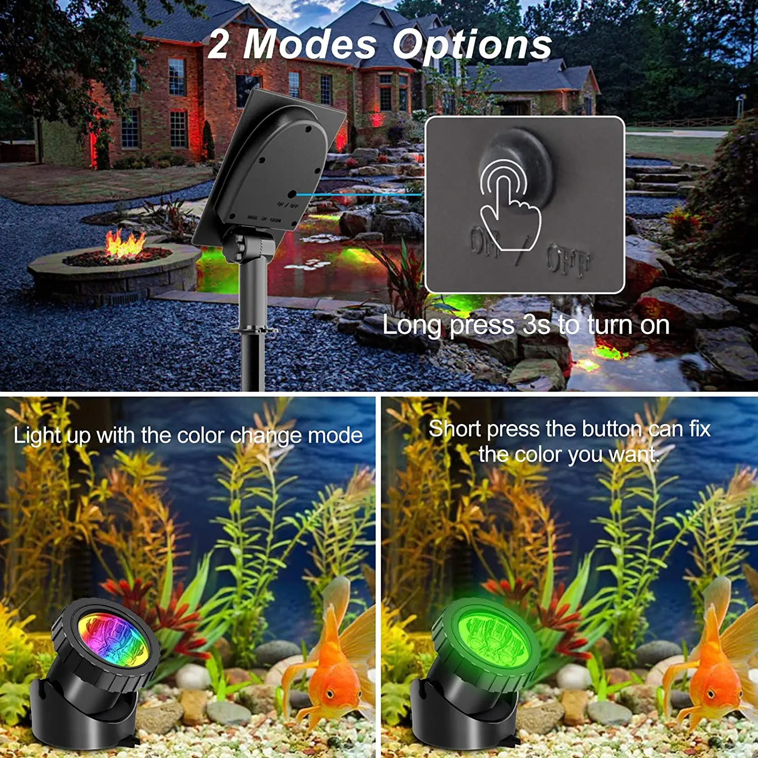 Solar Underwater Lights Outdoor RGB Waterproof Garden Pool Yard