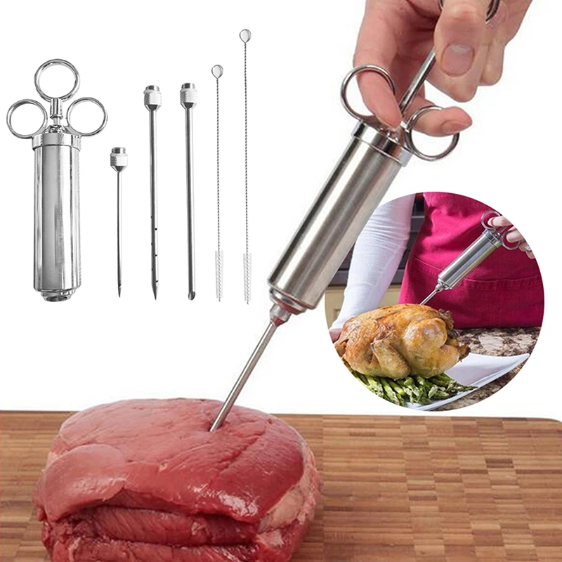 StainlessSteelMeatMarinadeInjectorKitFoodGradeGrillTurkeyBBQ