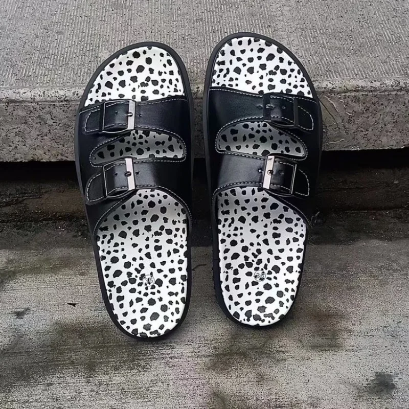 

Женские шлепанцы с открытым носком, римские сандалии из коровьей кожи, повседневные пляжные тапочки на плоской подошве, большие размеры, лето 2023