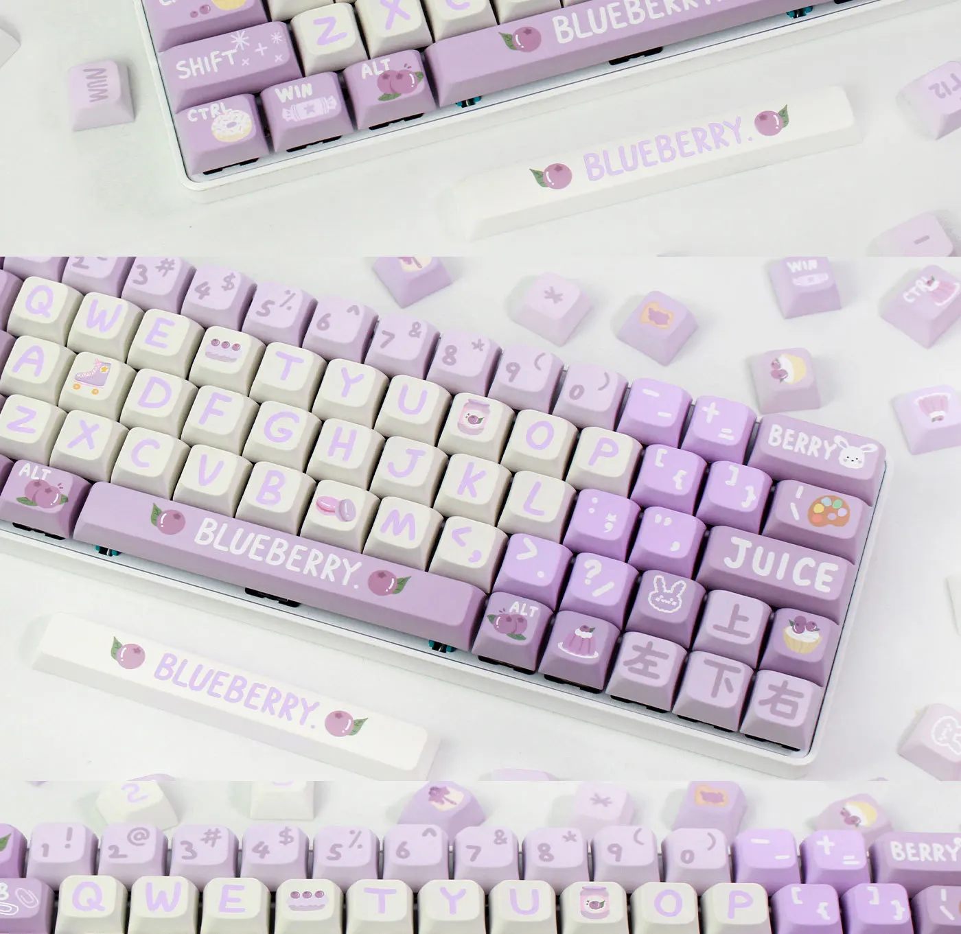 Cute Pink Strawberry Keycaps, Fruit Theme, PBT,