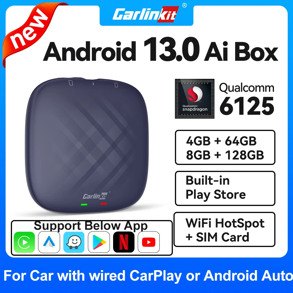 2024 NEW CarlinKit CarPlay Ai Box Qualcomm 8-Core Android 13 