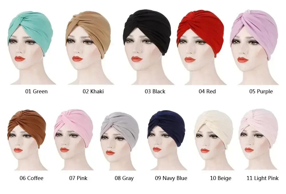 Women Hat Pleated Turban Muslim Chemo Cap Underscarf Headwear Headwrap Bonnet Covers Hair Bandanas Head Scarf Beanie India Caps 2