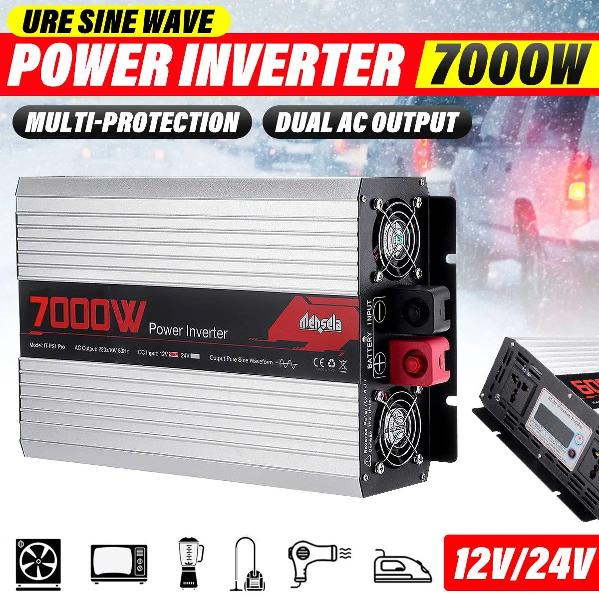 

Pure Sine Wave Inverter DC 12v/24v To AC 110V/220V 4000W 5000W 6000W 7000W Voltage Transformer Power Converter Solar Inverter