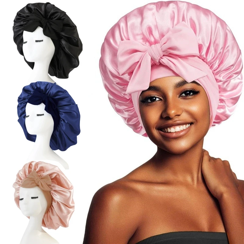 Silk Bonnet Satin Bonnet Adjustable for Women Sleeping Hair with Tie Night Sleep Cap Scarf Wrap for Curly Hair