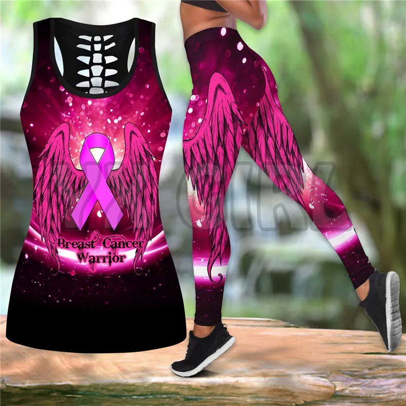 October Pink For Girl Woman Warrior Ribbon 3D Printed Tank Top+Legging Combo Outfit Yoga Fitness Legging Women colmi v23 smartwatch full touch fitness tracker ip67 waterproof blood pressure bluetooth watch pink