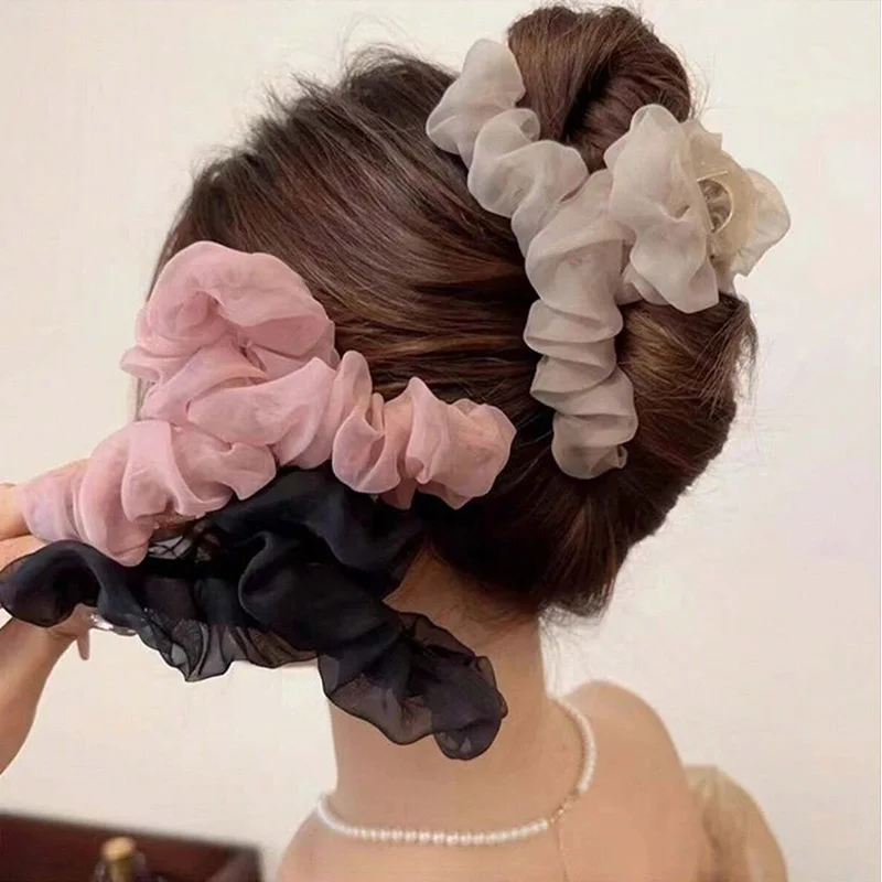 1/2/3/Stück mehrfarbige Super-Fee-Plissee-Chiffon-Griffclip für Damen, Hinterkopf, Hinterseite des Gehirns und geschwungenes Haar – Detail 5
